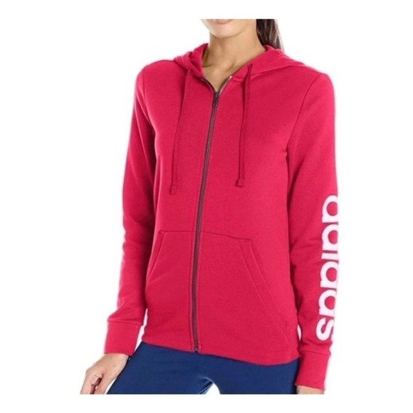 Adidas Women's Raspberry Pink Cotton Blend Logo Zip Up Hoodie XS - Picture 1 of 10